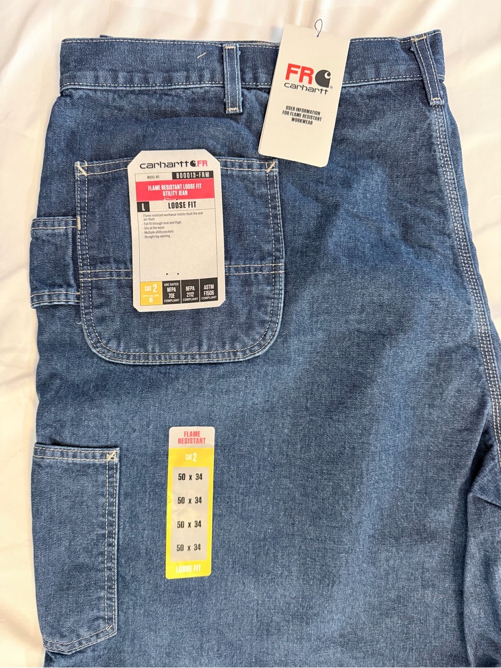 Carhartt Men’s FR Loose Fit Utility Denim Jeans Blue BD0013-FRM 50x34 NWT